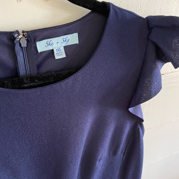 She + Sky Dresses & Skirts - 🍍NWT She + Sky Navy Dress with Ruffle Sleeve Detail, Size 1XL
